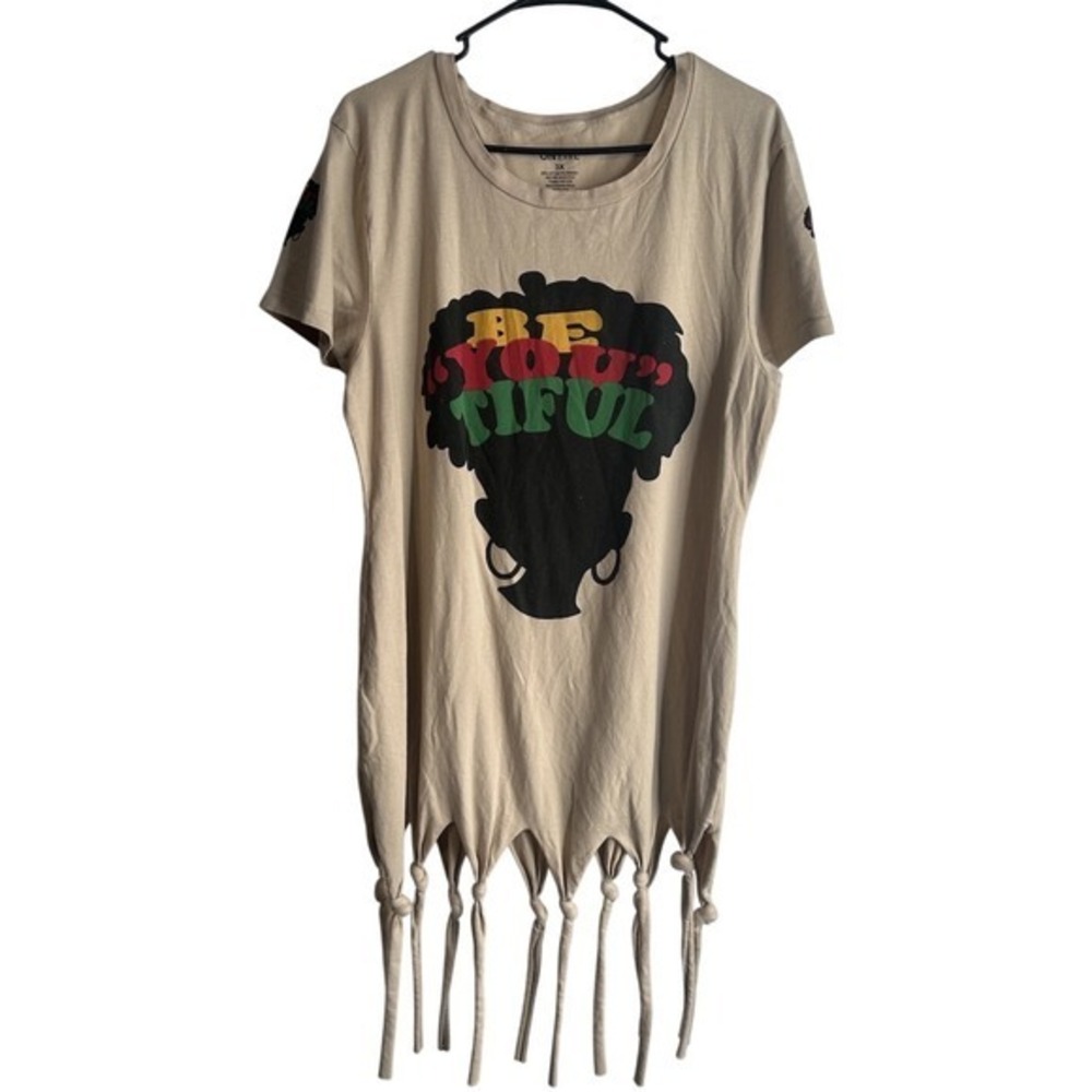 On Fire Women 3X Be YOU Tiful Graphic Tee Beige Shirt Casual‎ Retro Oversize